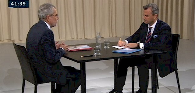 Die beiden Kandidaten Hofer (FPÖ) und Van der Bellen (Grüne)